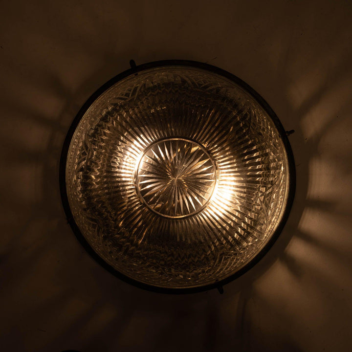 Decorative Open Panel Cast Bronze Flush to Ceiling Fitting with Exceptional Cut Crystal Bowl
