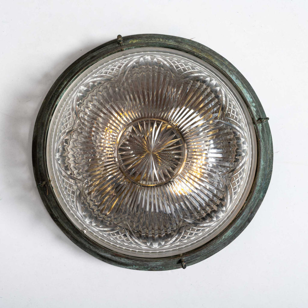 Decorative Open Panel Cast Bronze Flush to Ceiling Fitting with Exceptional Cut Crystal Bowl