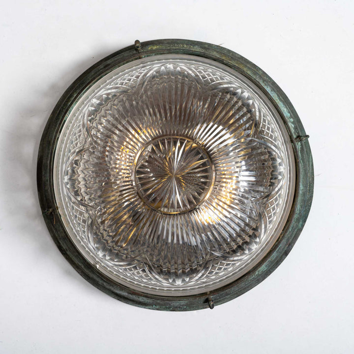 Decorative Open Panel Cast Bronze Flush to Ceiling Fitting with Exceptional Cut Crystal Bowl