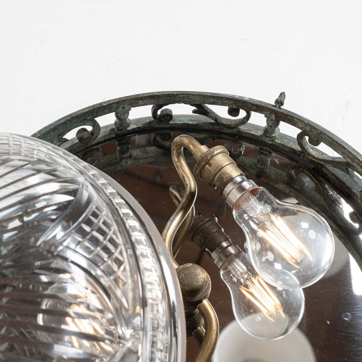 Decorative Open Panel Cast Bronze Flush to Ceiling Fitting with Exceptional Cut Crystal Bowl