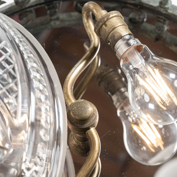 Decorative Open Panel Cast Bronze Flush to Ceiling Fitting with Exceptional Cut Crystal Bowl