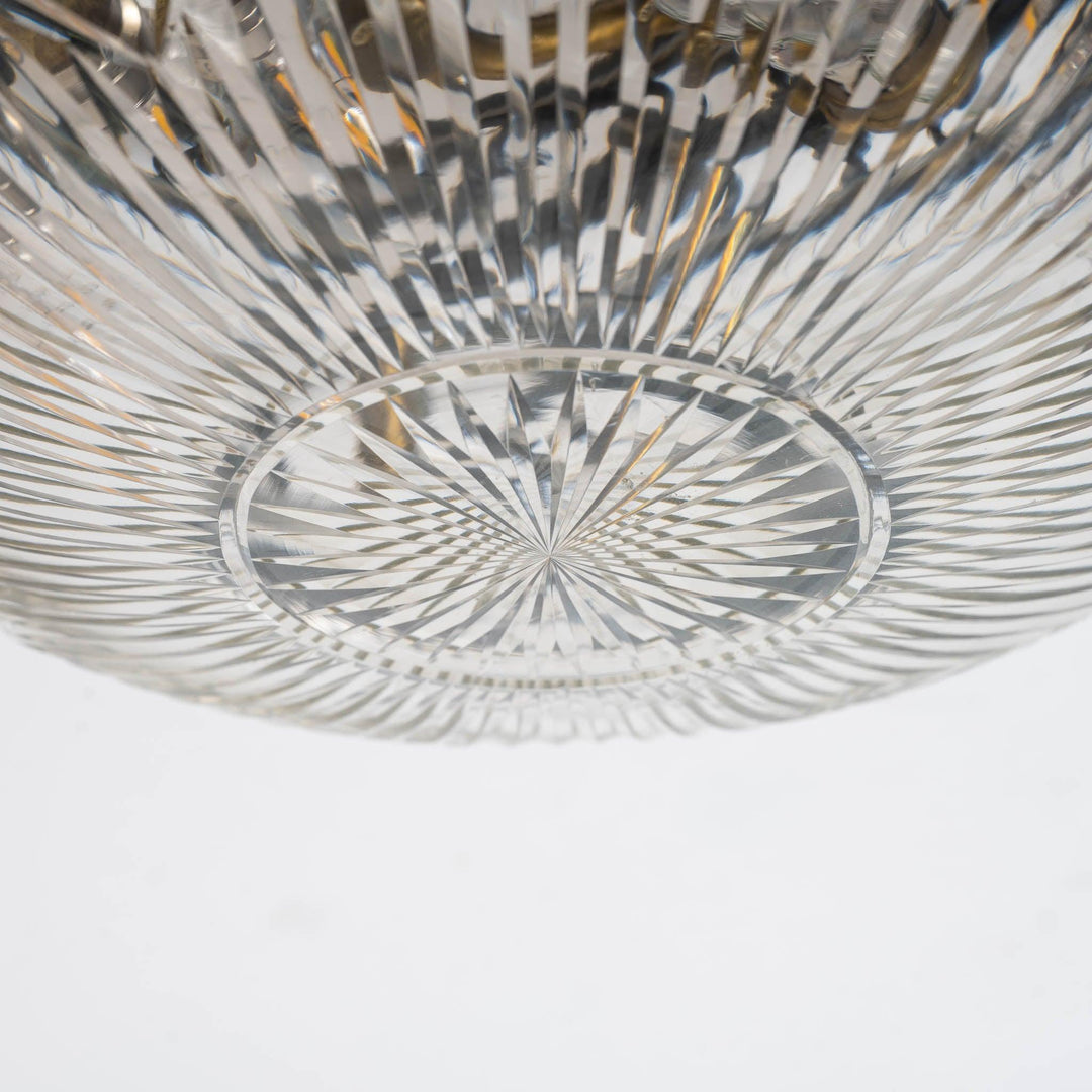 Decorative Open Panel Cast Bronze Flush to Ceiling Fitting with Exceptional Cut Crystal Bowl