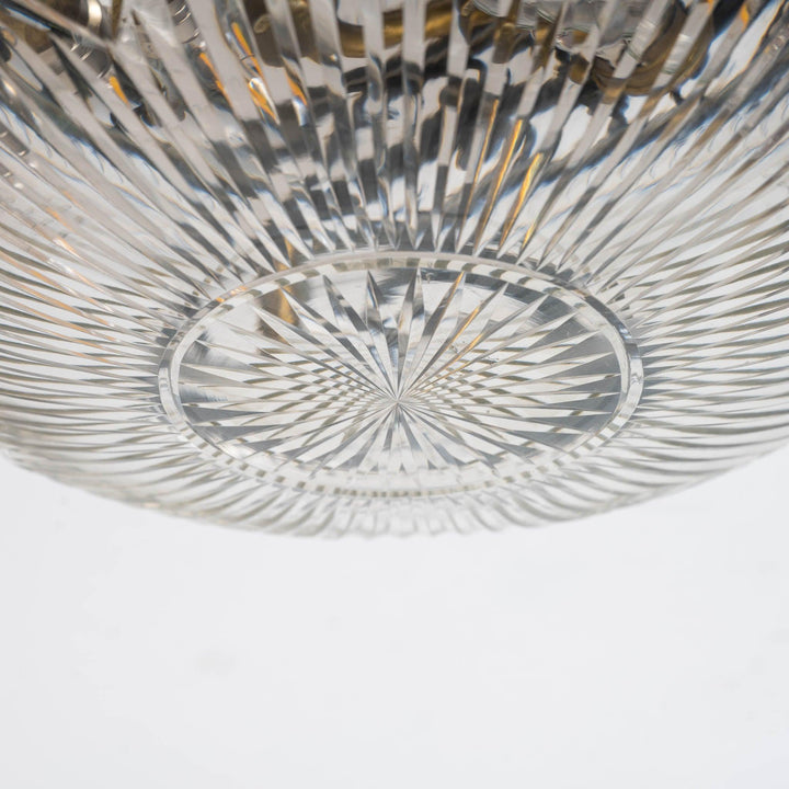 Decorative Open Panel Cast Bronze Flush to Ceiling Fitting with Exceptional Cut Crystal Bowl