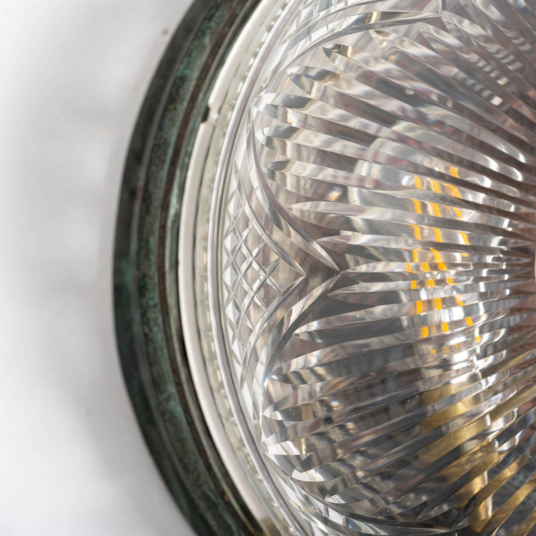 Decorative Open Panel Cast Bronze Flush to Ceiling Fitting with Exceptional Cut Crystal Bowl