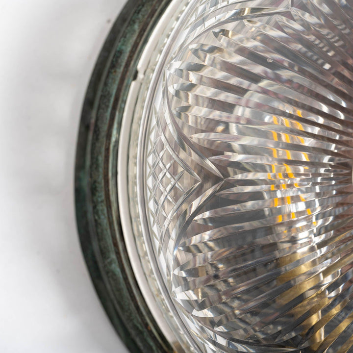 Decorative Open Panel Cast Bronze Flush to Ceiling Fitting with Exceptional Cut Crystal Bowl