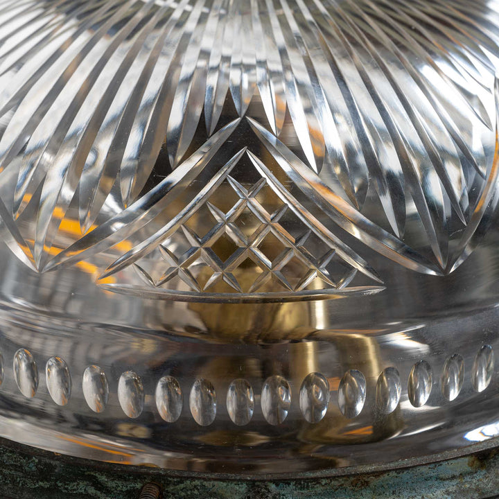 Decorative Open Panel Cast Bronze Flush to Ceiling Fitting with Exceptional Cut Crystal Bowl