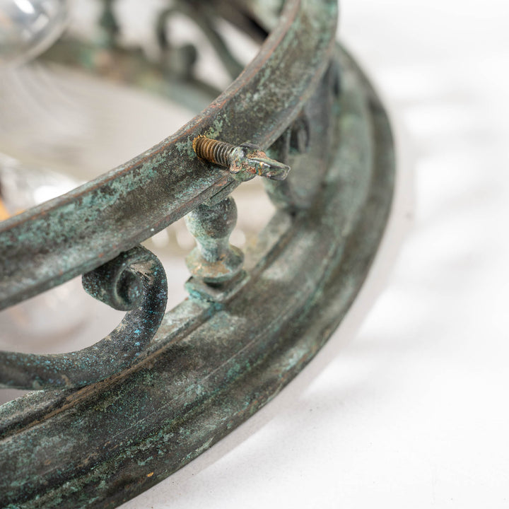 Decorative Open Panel Cast Bronze Flush to Ceiling Fitting with Exceptional Cut Crystal Bowl