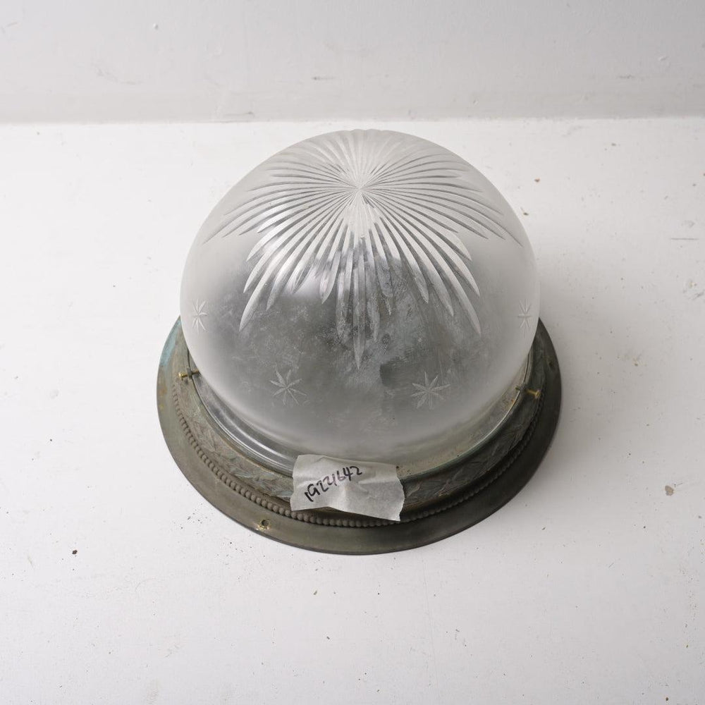 Deep Antique Satin Cut Crystal Flush Mount with Cast Laurel Wreath Gallery