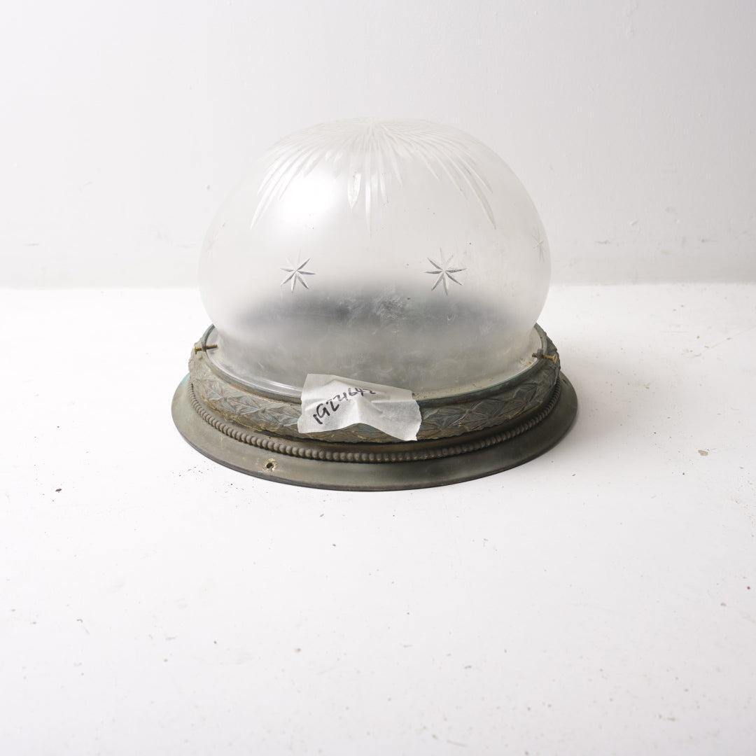 Deep Antique Satin Cut Crystal Flush Mount with Cast Laurel Wreath Gallery