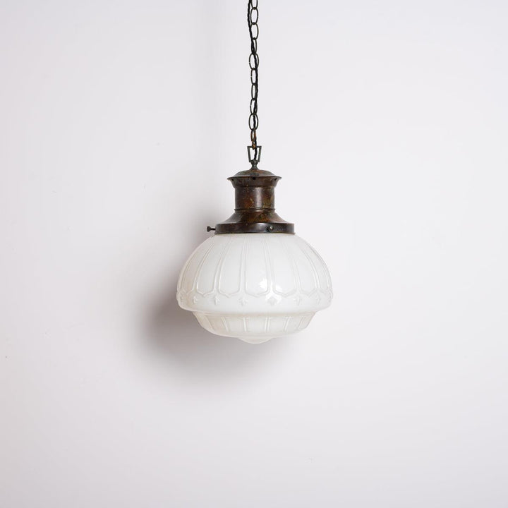 EXTRA LARGE BENCOLITE DECORATIVE OPALINE PENDANT LIGHT WITH AGED COPPER FITTING