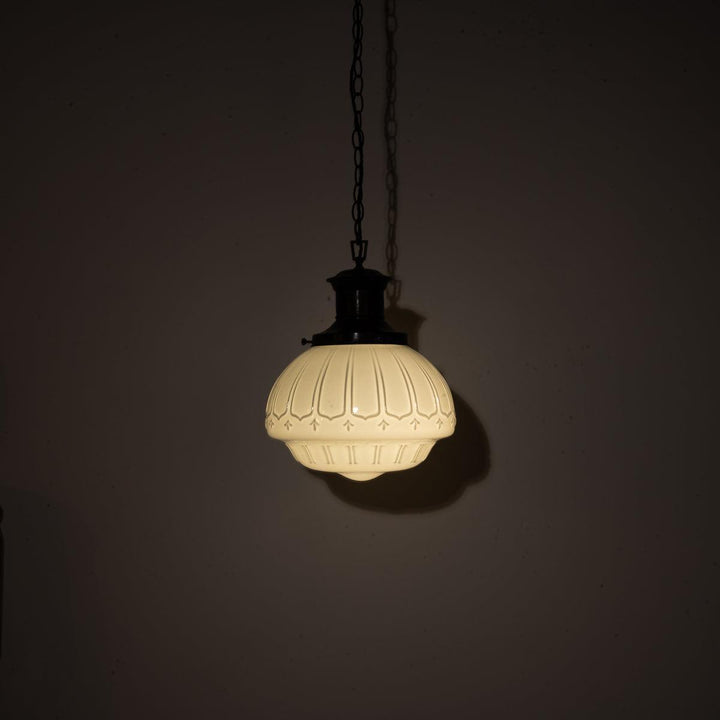 EXTRA LARGE BENCOLITE DECORATIVE OPALINE PENDANT LIGHT WITH AGED COPPER FITTING