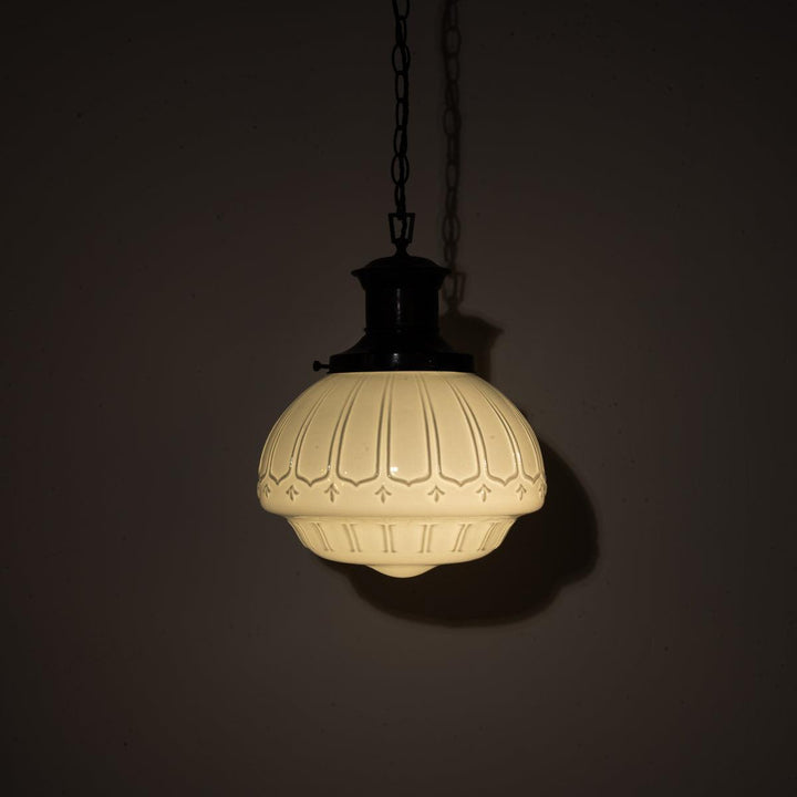 EXTRA LARGE BENCOLITE DECORATIVE OPALINE PENDANT LIGHT WITH AGED COPPER FITTING