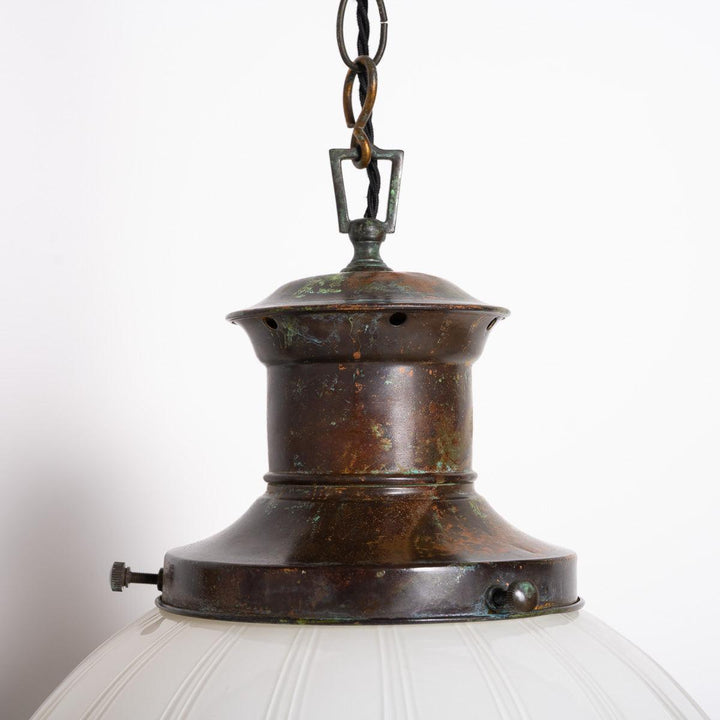 EXTRA LARGE BENCOLITE DECORATIVE OPALINE PENDANT LIGHT WITH AGED COPPER FITTING