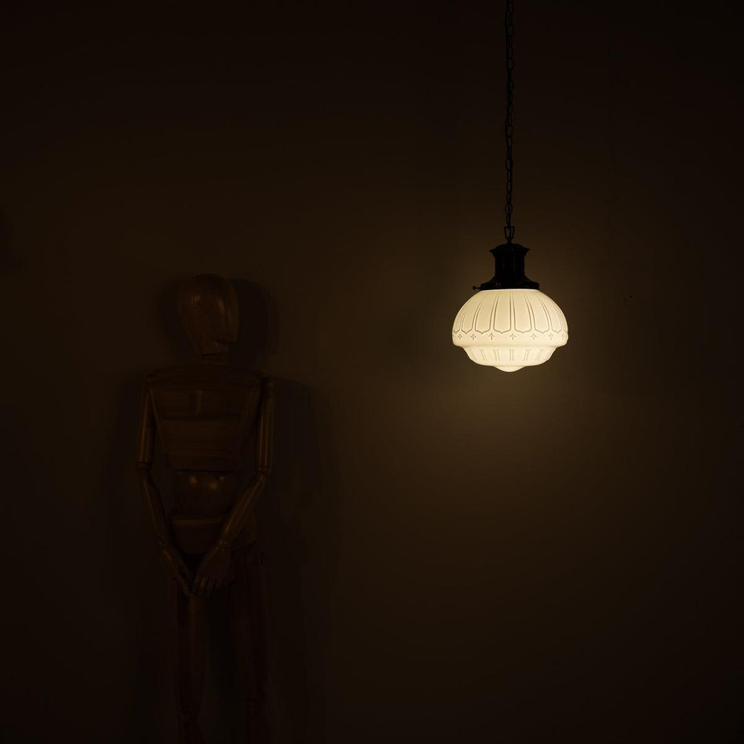 EXTRA LARGE BENCOLITE DECORATIVE OPALINE PENDANT LIGHT WITH AGED COPPER FITTING