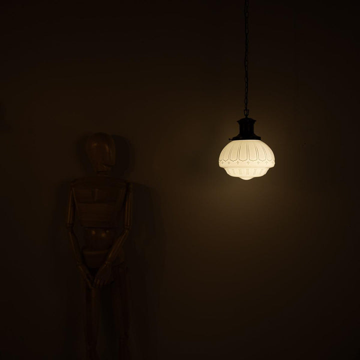 EXTRA LARGE BENCOLITE DECORATIVE OPALINE PENDANT LIGHT WITH AGED COPPER FITTING
