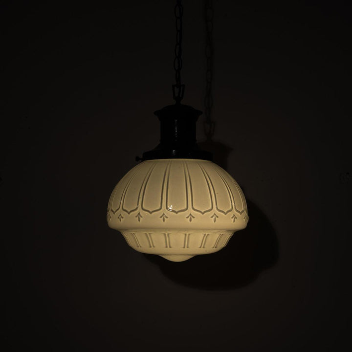 EXTRA LARGE BENCOLITE DECORATIVE OPALINE PENDANT LIGHT WITH AGED COPPER FITTING