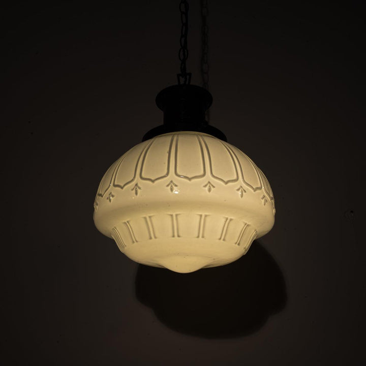 EXTRA LARGE BENCOLITE DECORATIVE OPALINE PENDANT LIGHT WITH AGED COPPER FITTING