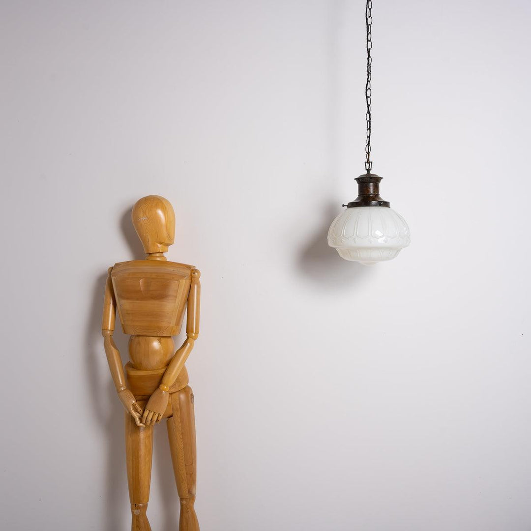 EXTRA LARGE BENCOLITE DECORATIVE OPALINE PENDANT LIGHT WITH AGED COPPER FITTING