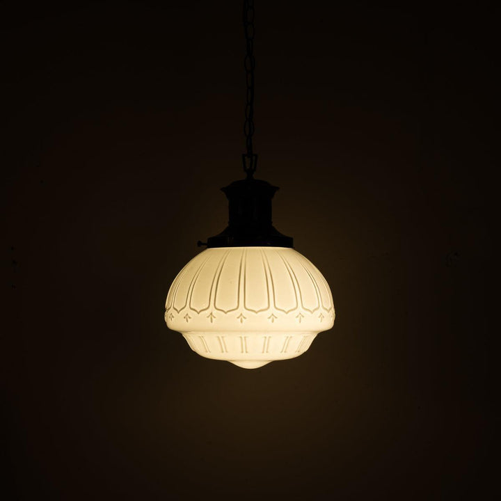 EXTRA LARGE BENCOLITE DECORATIVE OPALINE PENDANT LIGHT WITH AGED COPPER FITTING