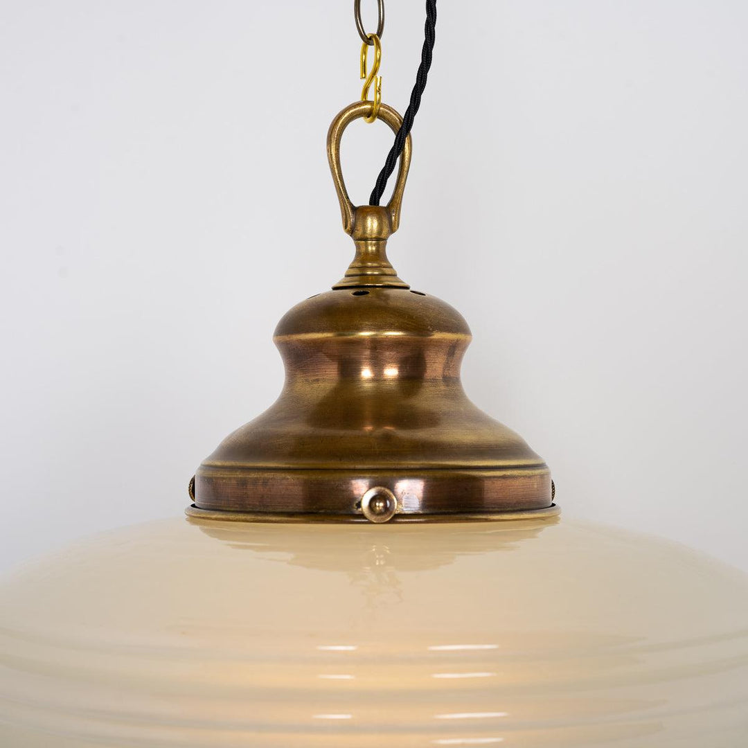 EXTRA LARGE VINTAGE DECORATIVE MOONSTONE PENDANT LIGHT WITH BRASS CANOPY