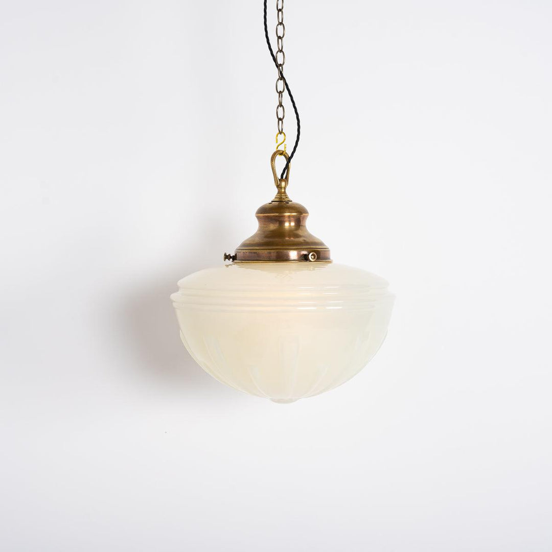 EXTRA LARGE VINTAGE DECORATIVE MOONSTONE PENDANT LIGHT WITH BRASS CANOPY