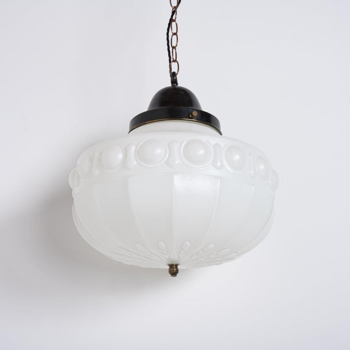 EXTRA LARGE VINTAGE DECORATIVE OPALINE PENDANT LIGHT WITH BRASS CANOPY