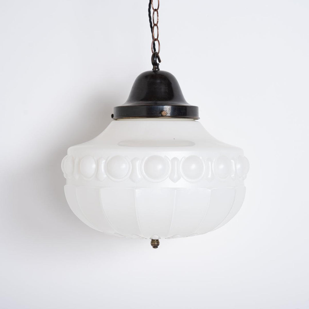 EXTRA LARGE VINTAGE DECORATIVE OPALINE PENDANT LIGHT WITH BRASS CANOPY