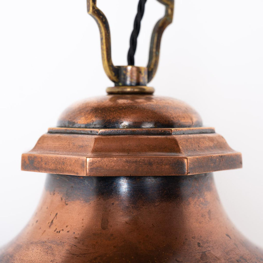 EXTRA LARGE VINTAGE OCTAGONAL OPALINE PENDANT LIGHT WITH CAST COPPER CANOPY