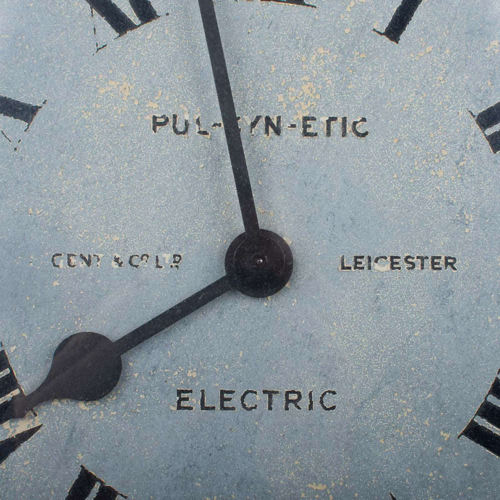 Early PUL-SYN-ETIC Blue Factory Clock by Gents & Co Ltd of Leicester