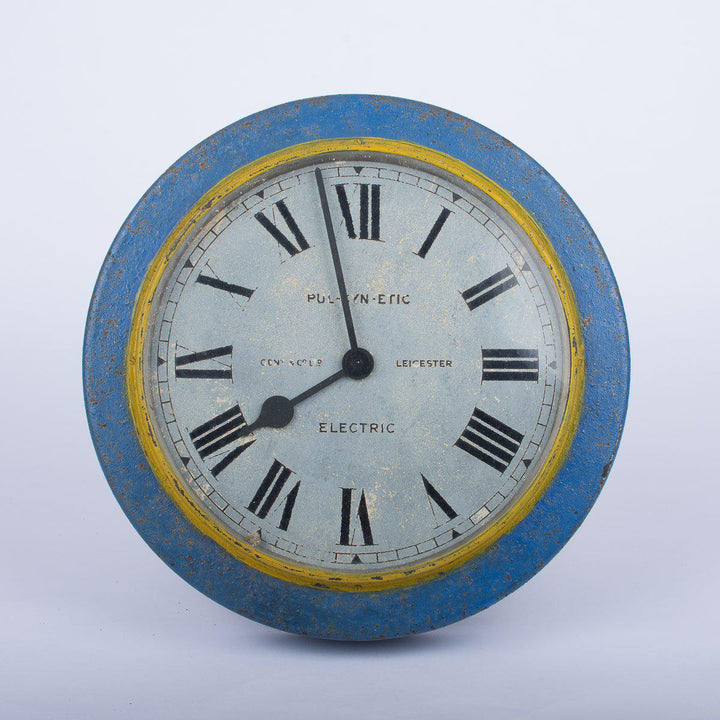 Early PUL-SYN-ETIC Blue Factory Clock by Gents & Co Ltd of Leicester