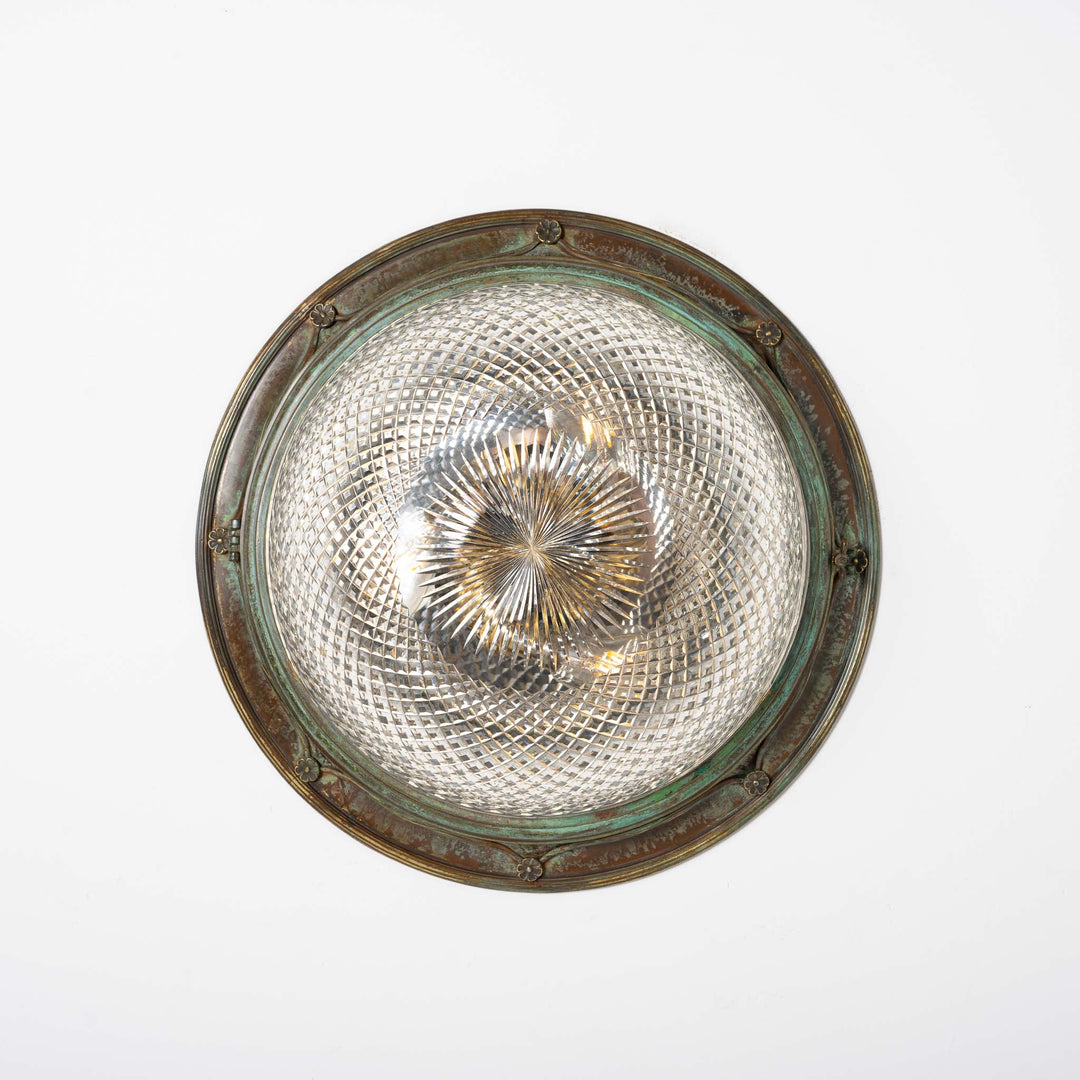 Exceptional Antique Decorative Brass Flush to Ceiling Light Fitting with Brilliant Cut Crystal Bowl