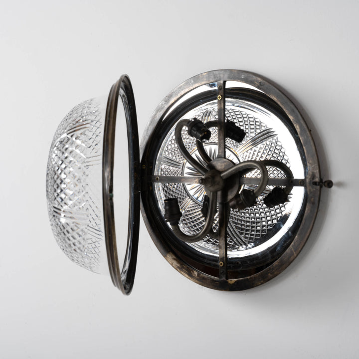 Exceptional English Antique Crystal Bowl Flush to Ceiling Light Fitting by GEC