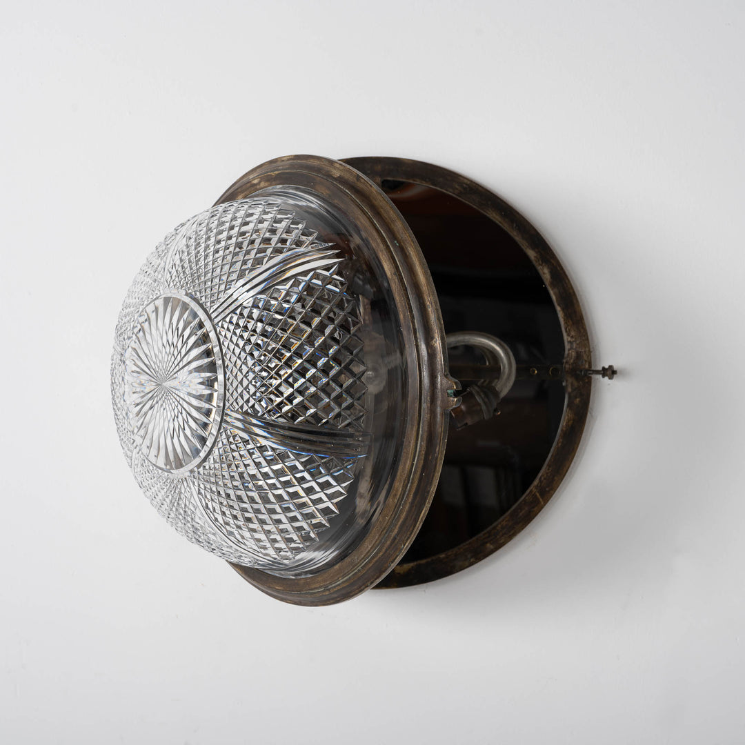 Exceptional English Antique Crystal Bowl Flush to Ceiling Light Fitting by GEC