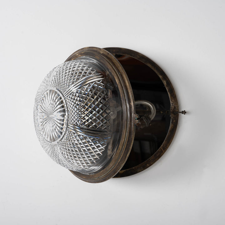 Exceptional English Antique Crystal Bowl Flush to Ceiling Light Fitting by GEC