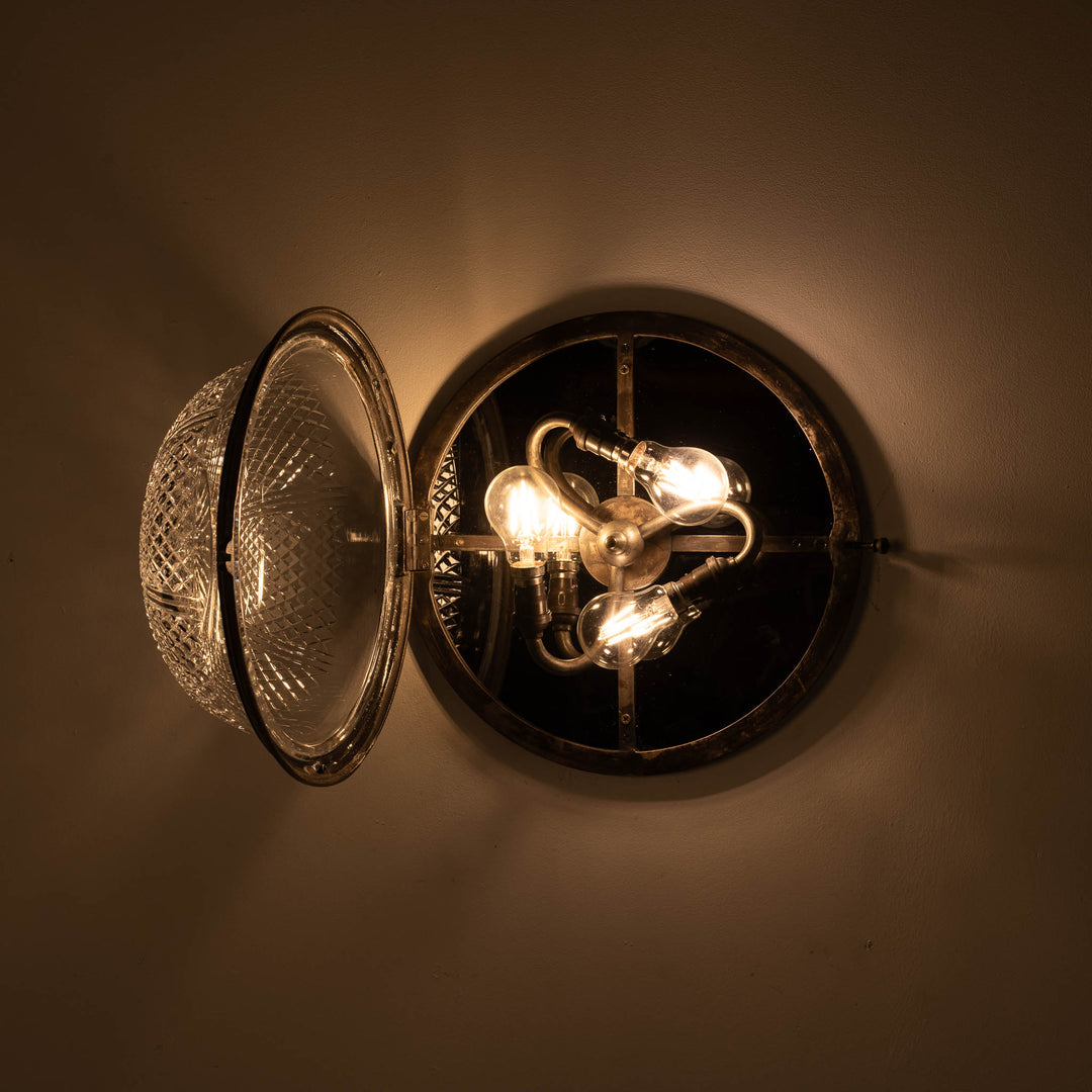 Exceptional English Antique Crystal Bowl Flush to Ceiling Light Fitting by GEC