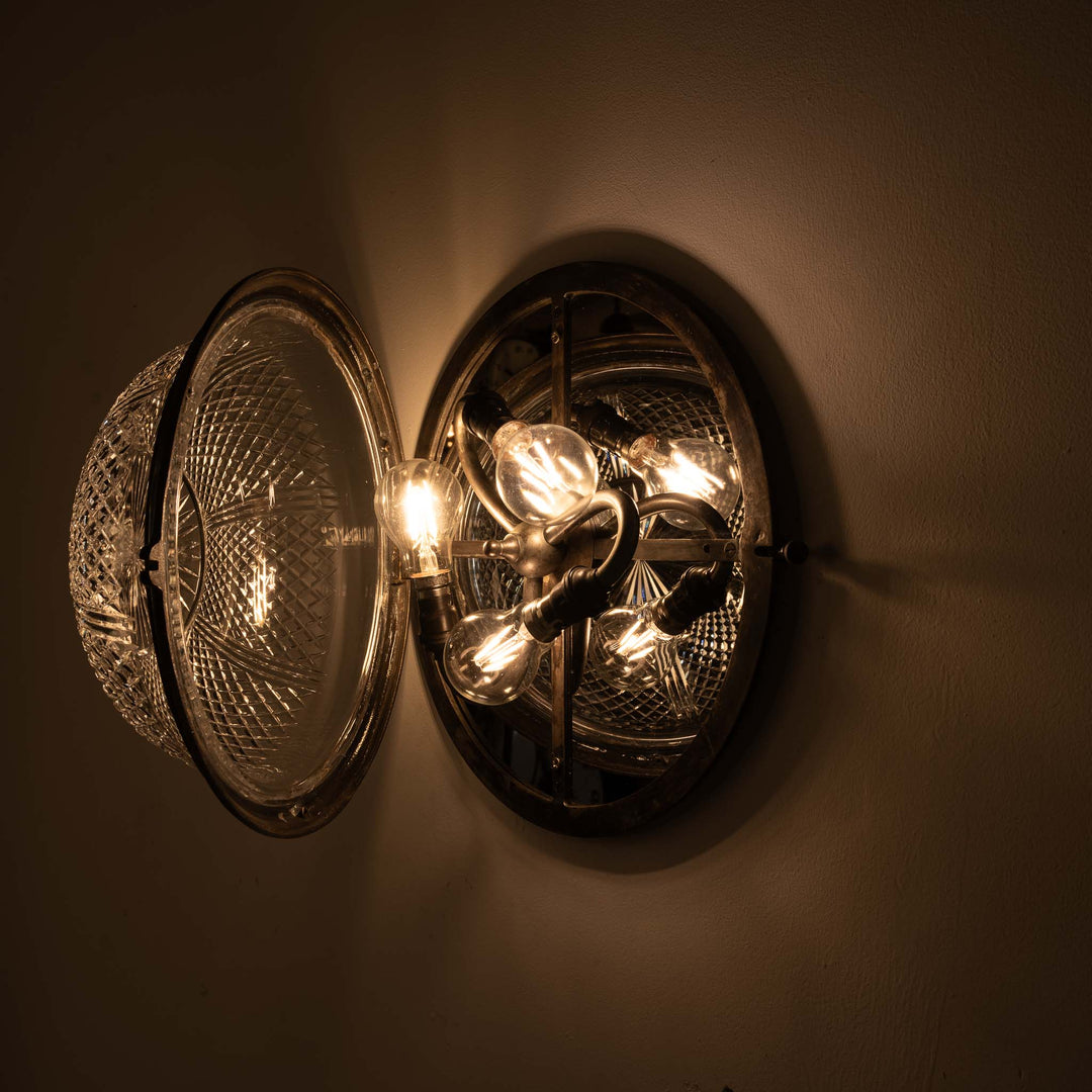 Exceptional English Antique Crystal Bowl Flush to Ceiling Light Fitting by GEC
