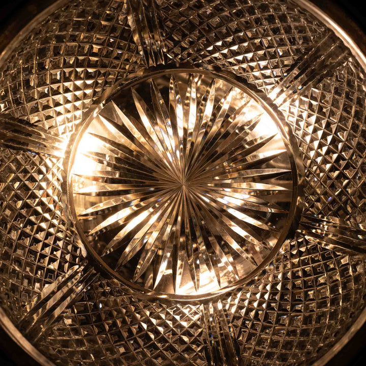 Exceptional English Antique Crystal Bowl Flush to Ceiling Light Fitting by GEC