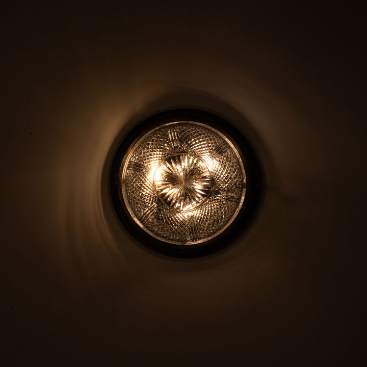 Exceptional English Antique Crystal Bowl Flush to Ceiling Light Fitting by GEC