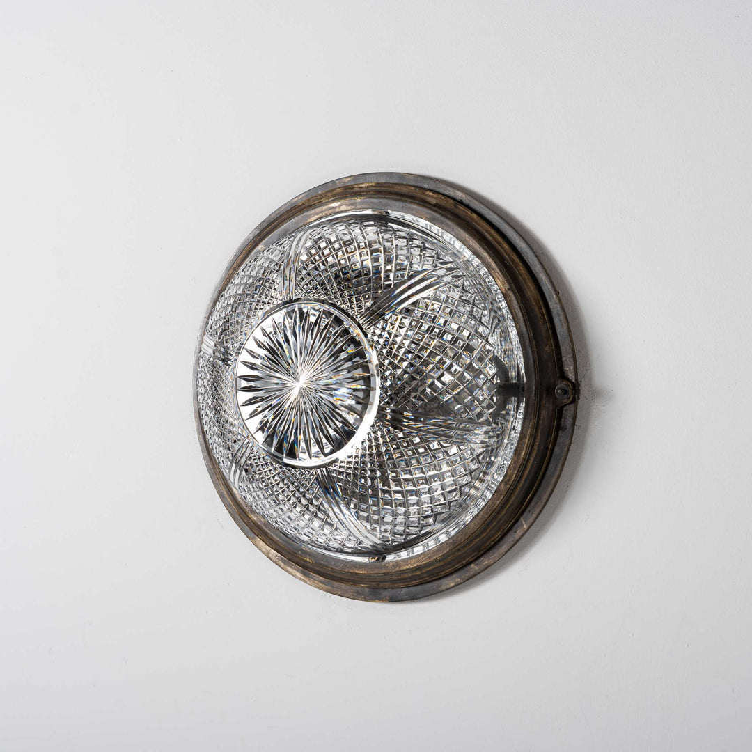 Exceptional English Antique Crystal Bowl Flush to Ceiling Light Fitting by GEC