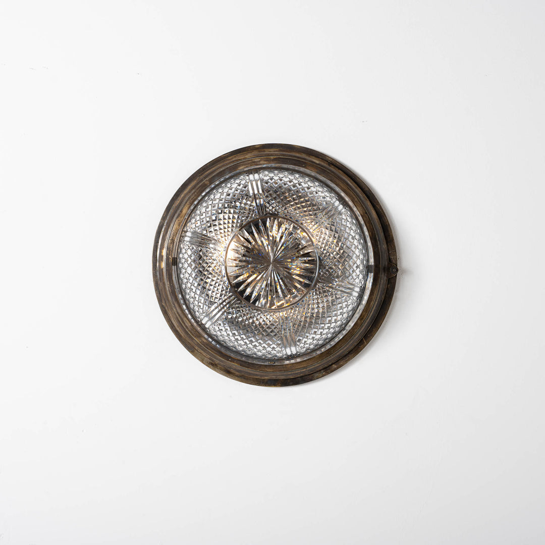 Exceptional English Antique Crystal Bowl Flush to Ceiling Light Fitting by GEC