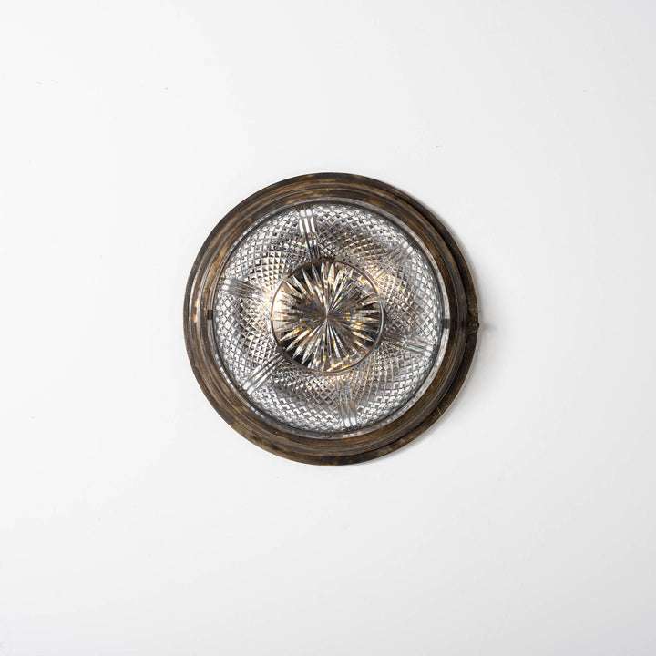 Exceptional English Antique Crystal Bowl Flush to Ceiling Light Fitting by GEC