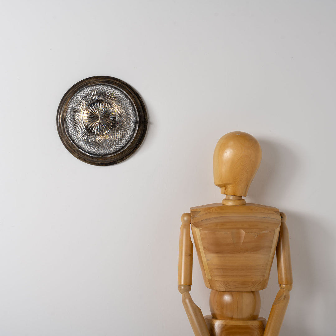 Exceptional English Antique Crystal Bowl Flush to Ceiling Light Fitting by GEC