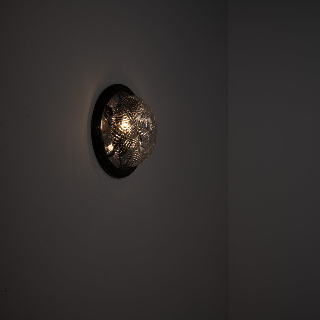 Exceptional English Antique Crystal Bowl Flush to Ceiling Light Fitting by GEC