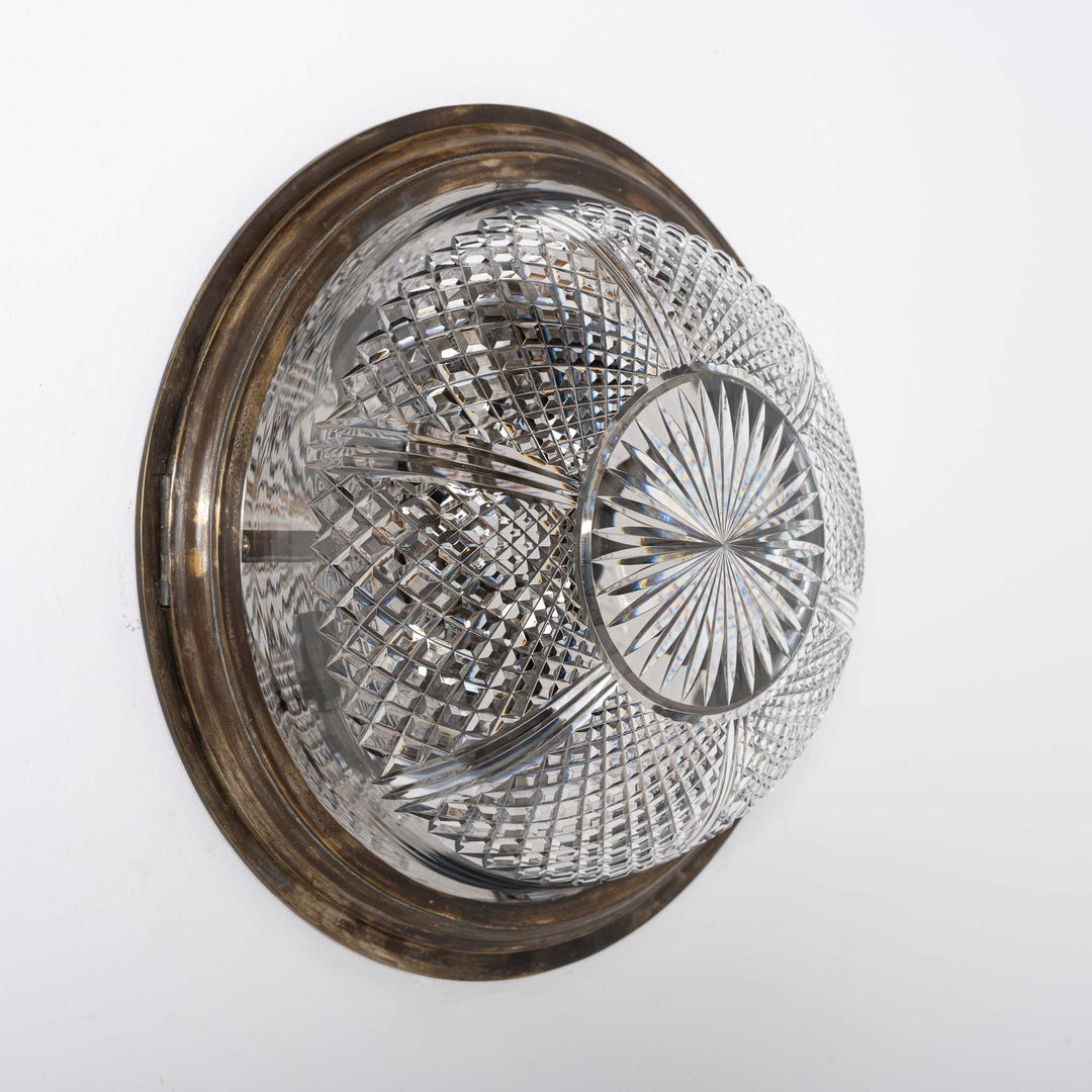 Exceptional English Antique Crystal Bowl Flush to Ceiling Light Fitting by GEC