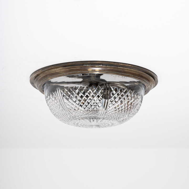 Exceptional English Antique Crystal Bowl Flush to Ceiling Light Fitting by GEC