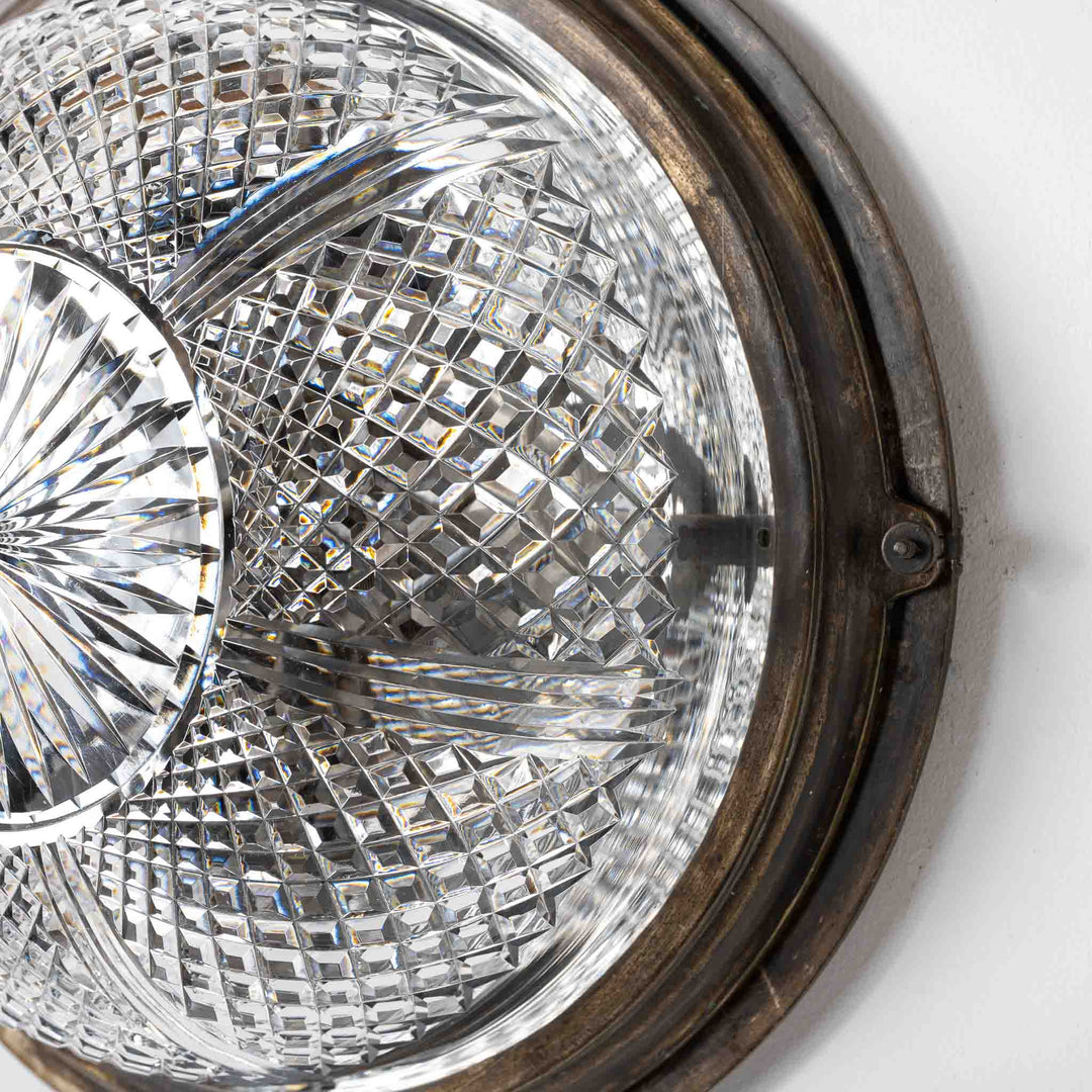 Exceptional English Antique Crystal Bowl Flush to Ceiling Light Fitting by GEC