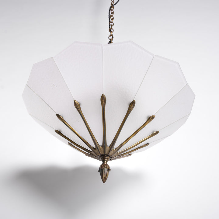 Exceptional Pair of Art Deco Best & Lloyd Pendant Lights with Textured Satin Glass Panels
