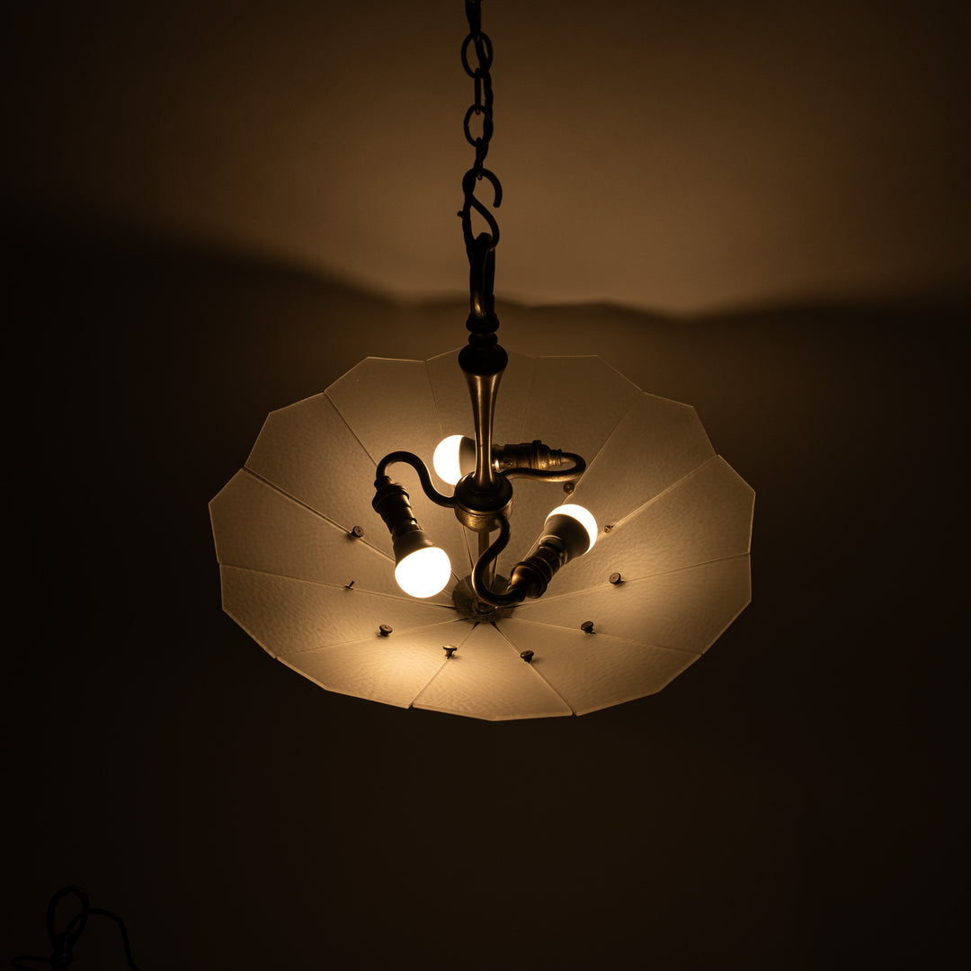 Exceptional Pair of Art Deco Best & Lloyd Pendant Lights with Textured Satin Glass Panels