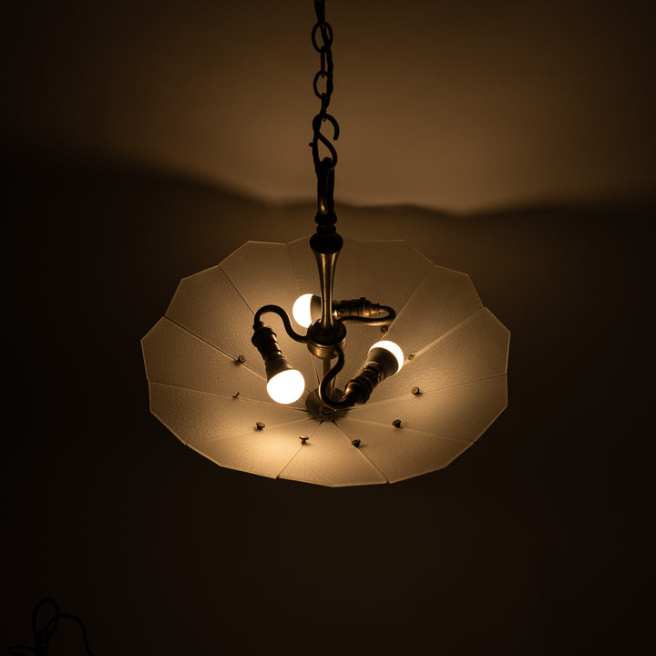 Exceptional Pair of Art Deco Best & Lloyd Pendant Lights with Textured Satin Glass Panels