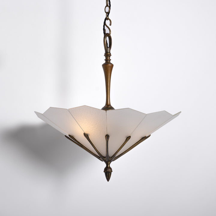 Exceptional Pair of Art Deco Best & Lloyd Pendant Lights with Textured Satin Glass Panels
